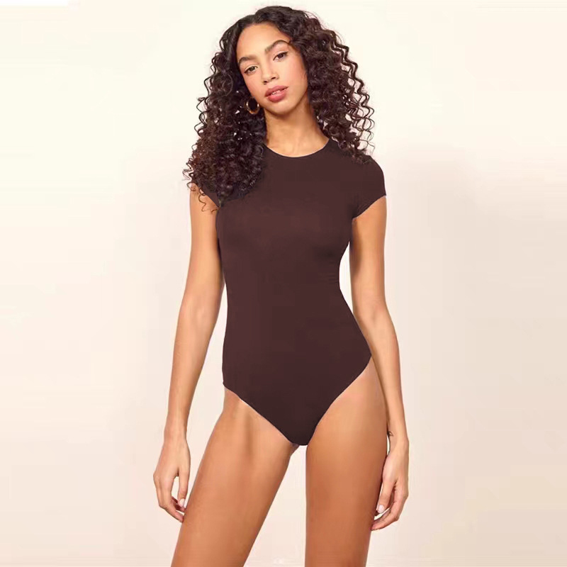 Picture of Summer 2025 Amazon European and American Cross-border Women's Sexy Tight Cotton Rib Crewneck Romper bodysuit