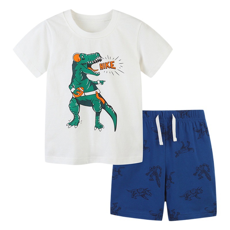 European and American Style Summer New Children's Wear Knitted Cotton Children's Short-sleeved suit Children's Printed T-shirt Two-piece Set
