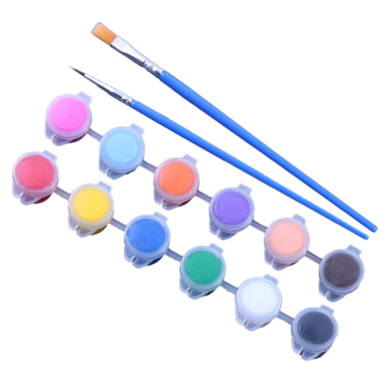 Picture of 3ml 6-piece 12-color acrylic plastic box plastic brush acrylic paint set gypsum watercolor painting