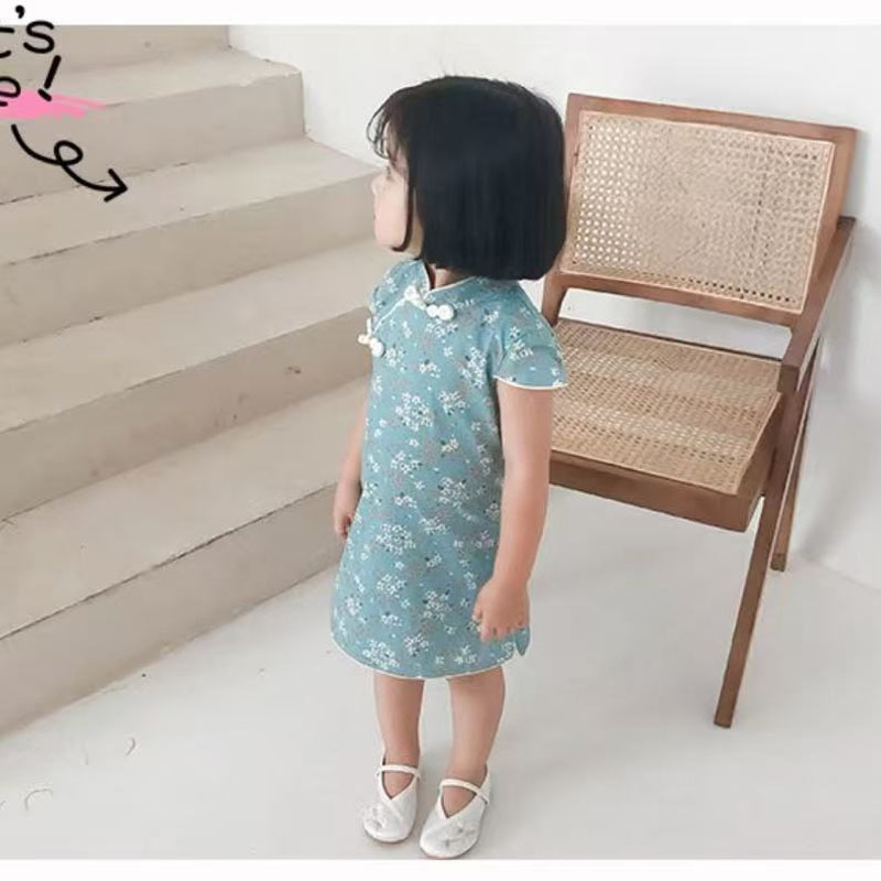 Picture of Girls Cheongsam Children Cheongsam Summer Little Girl Cheongsam Dress Chinese Style Retro Dress Baby Girl Princess Dress