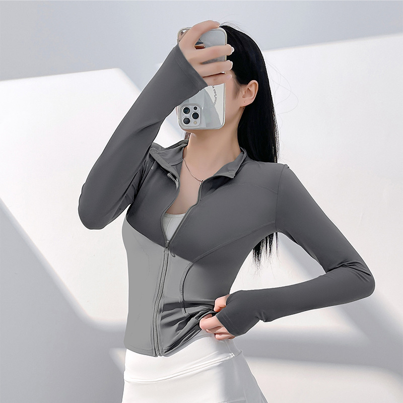 Picture of Juyitang Sun Protection Yoga Clothing Nude Outdoor Tight Breathable Sports Fitness Jacket Top for Women