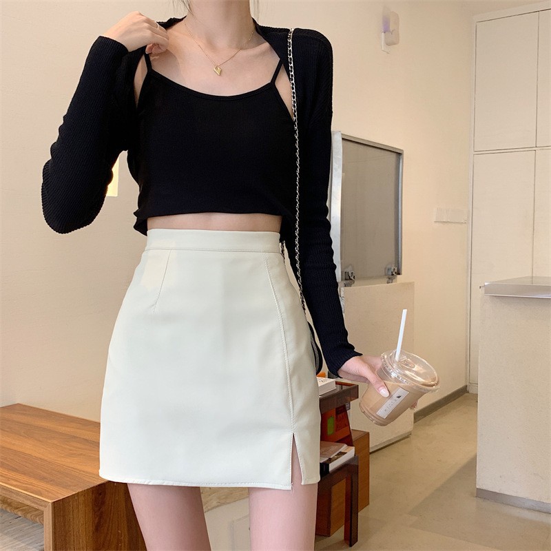 Women's Korean-style split skirt 2023 Spring and Autumn New slimming high waist hip skirt fashionable split A- line skirt