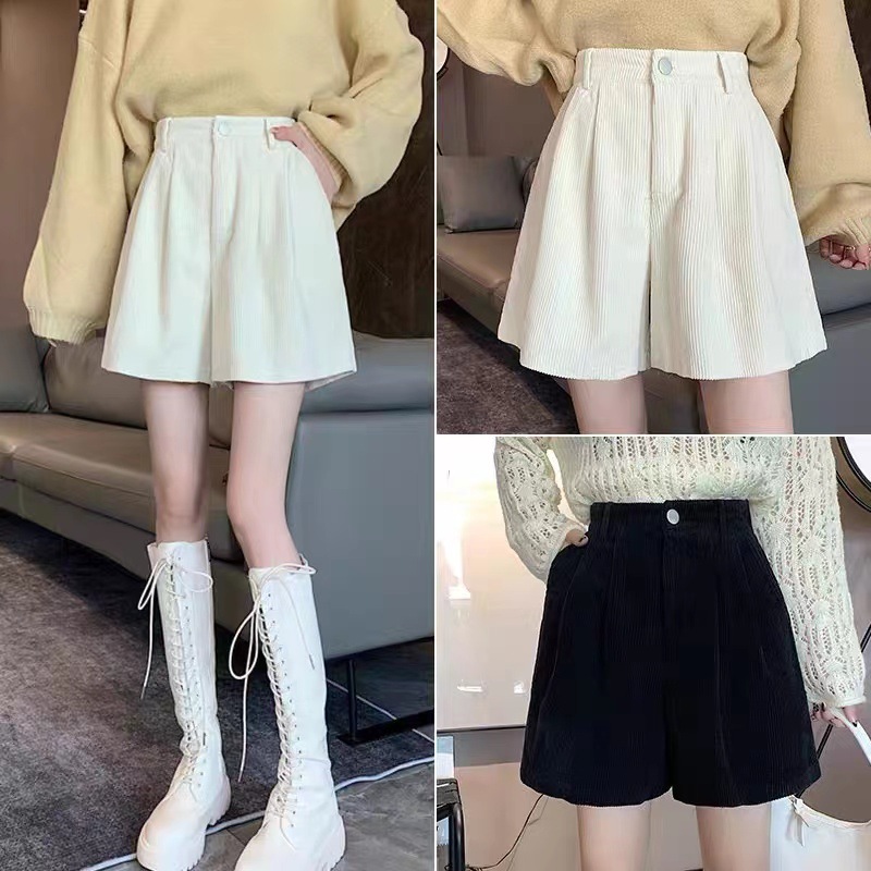 Corduroy A- line shorts for women 2023 autumn and winter New loose slimming wide-leg pants with boots outer wear casual pants