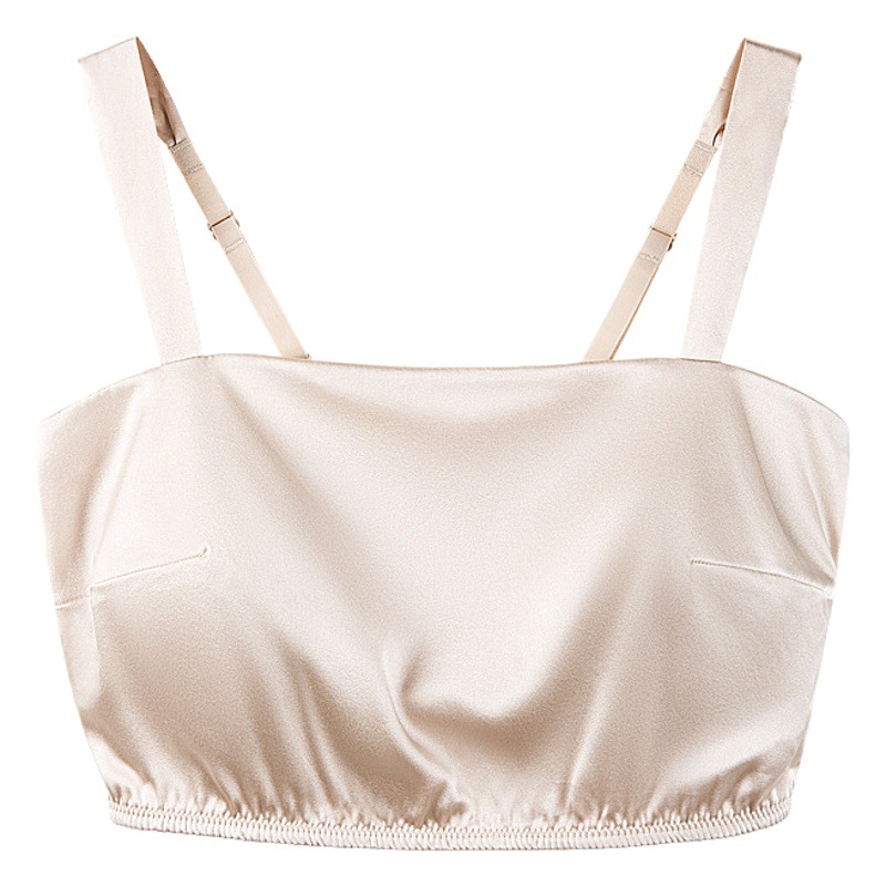 Tangge Spring and Summer Silk Bra without Steel Ring Beauty Back Fixed Cup Latex Chest Pad Thin Mulberry Silk Tube Bra Underwear