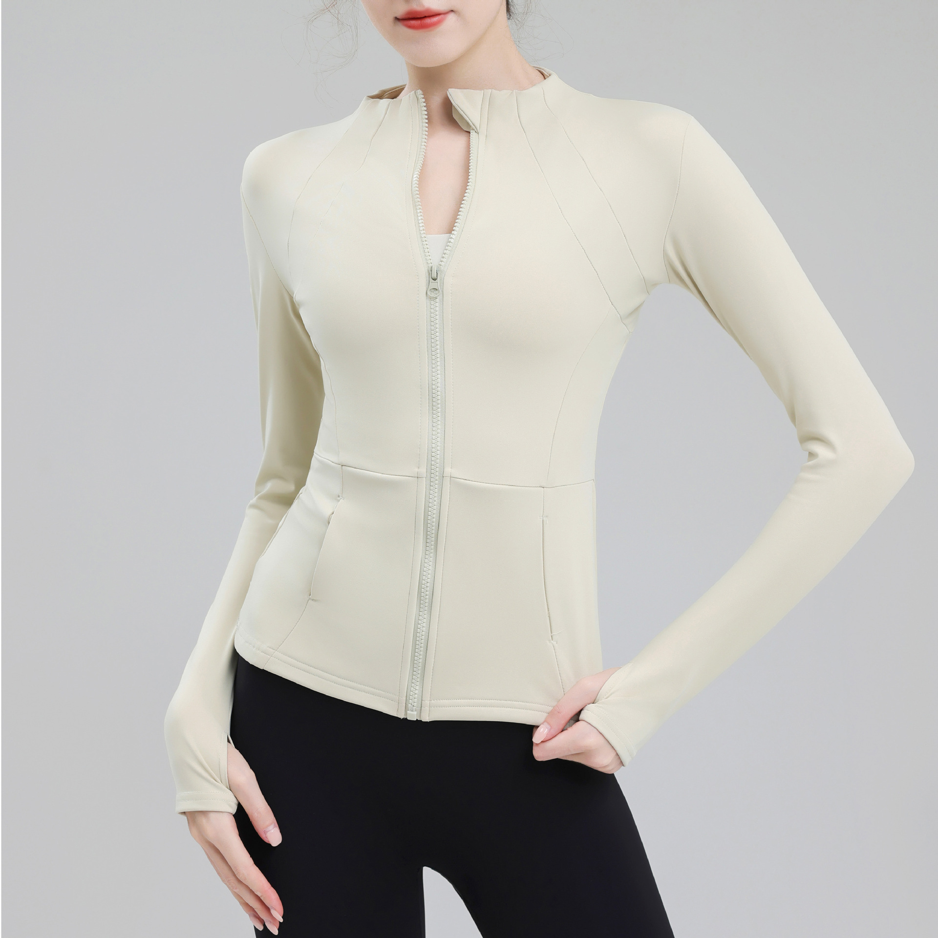 Yoga Clothing Women's Vertical Collar Casual Slim-fit Slimming Long-sleeved Top Quick-drying Professional Running Pilates Training Fitness Clothing