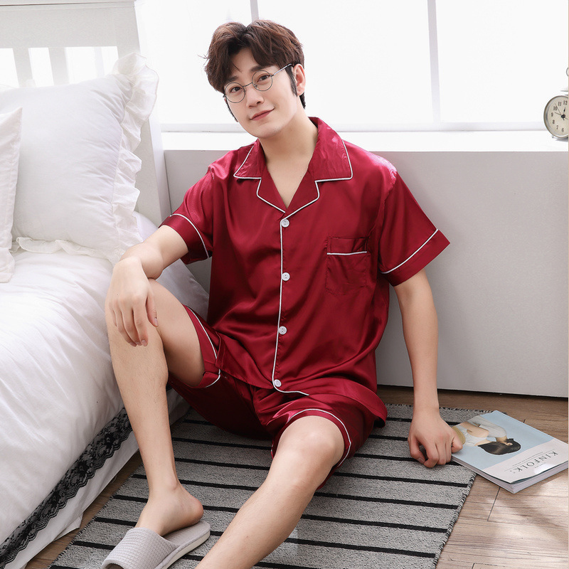 Pajamas Men's Summer Short-sleeved Shorts Ice Silk Thin Korean Style Cartoon Men's Silk Home Clothes Two-piece Suit Large Size