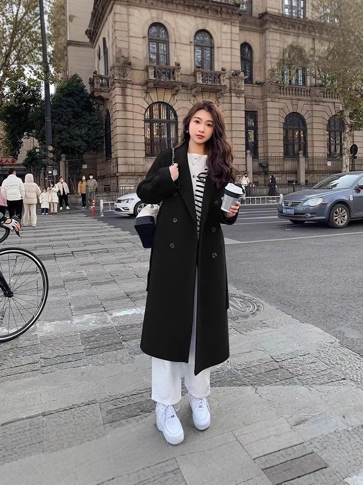 Picture of High-end Woolen Coat Women's Maillard Fashion New Double-breasted Design Autumn and Winter Woolen Coat Mid-length