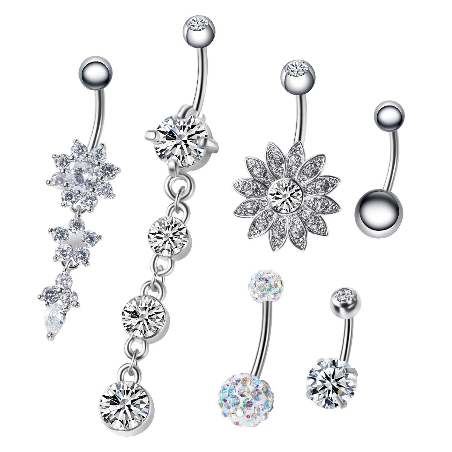Picture of Amazon Fashionable and Simple Stainless Steel Piercing Navel Ring 6-Piece Set with Zircon Combination Set Piercing Jewelry