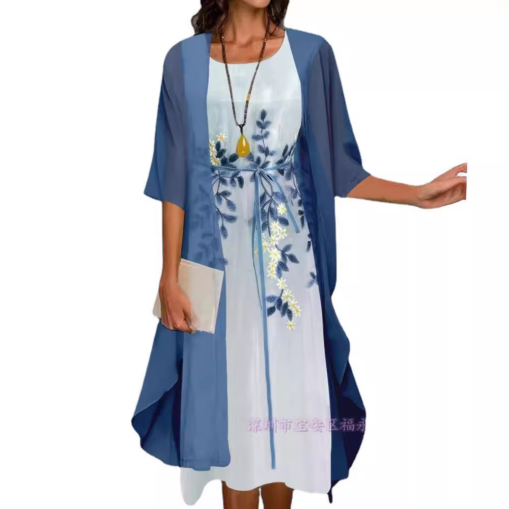 Picture of European and American Hot-Selling Independent Site Amazon Wish Hot Spring & Fall Fashionable and Elegant Lace Chiffon Dress Two-Piece Set