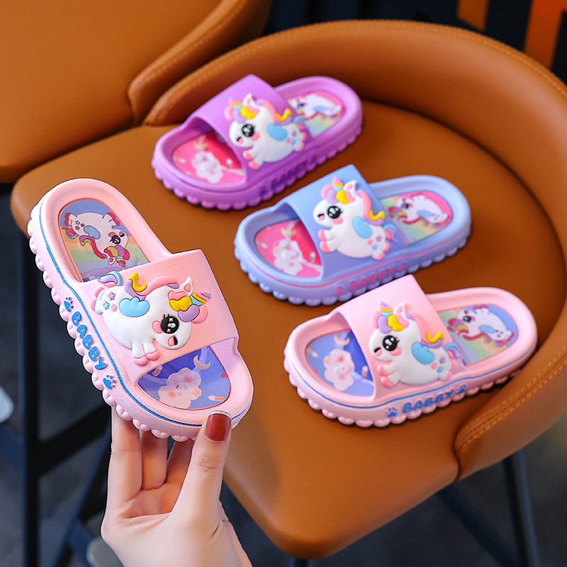 Girls' Slippers Summer Kidsren's Indoor Bathing Non-Slip Girls Cartoon Home Little Girl Outer Wear Unicorn Slippers