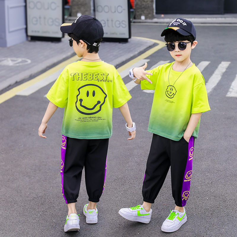 Picture of New cuhk boy's western style summer short-sleeved quick-drying clothes children's clothing boy's summer sportswear suit ice silk