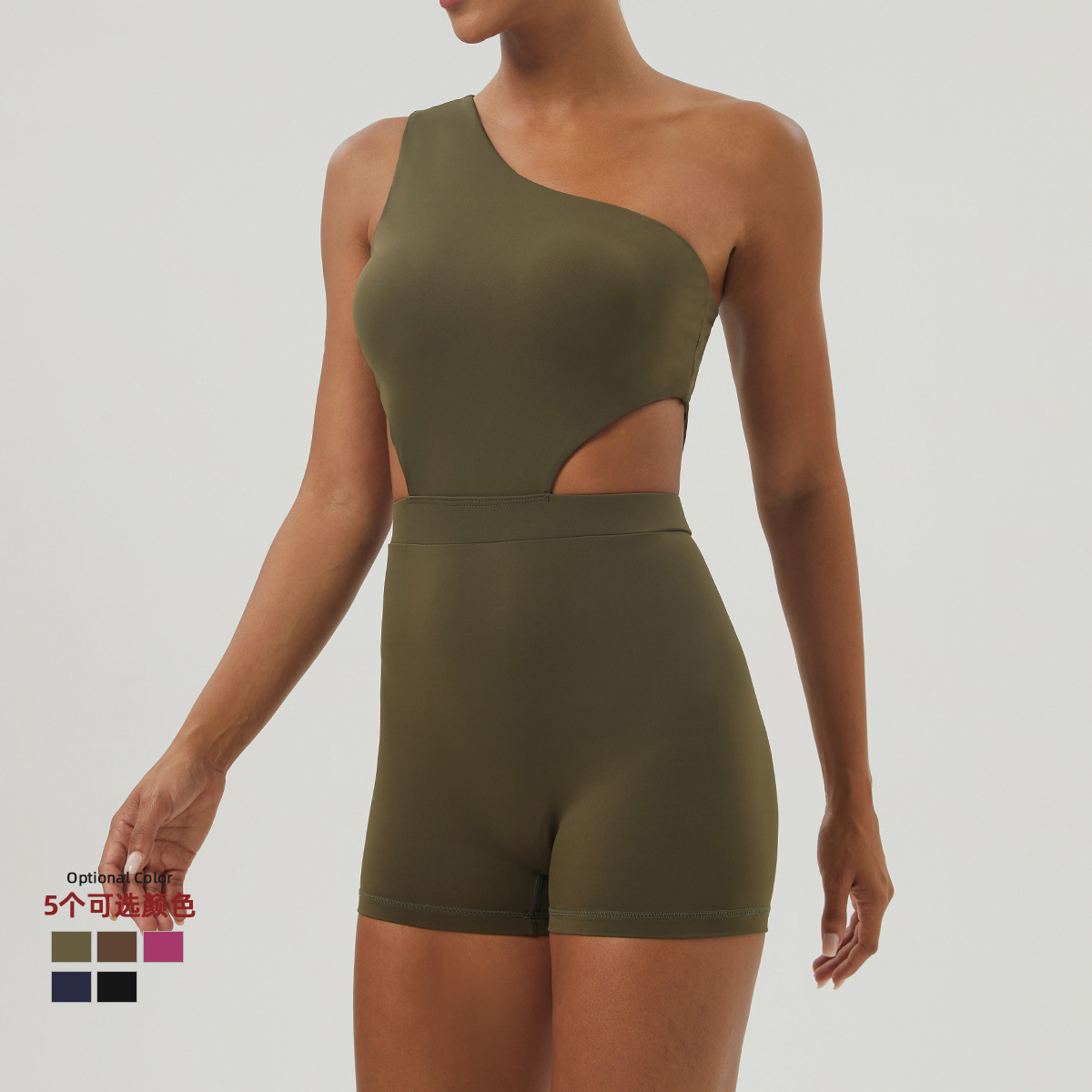Picture of Amazon Slant Shoulder Sexy Yoga Jaysuit Shaping Slim Sports Shorts Jaysuit Indoor Training Fitness Wear