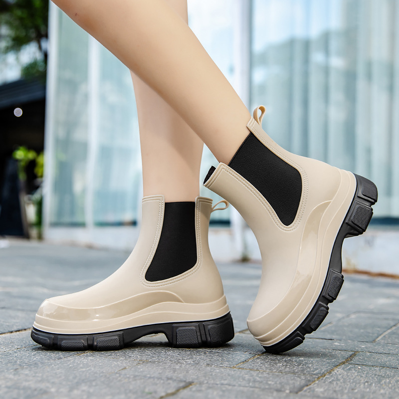 Cross-border elastic band Korean style mid-barrel fashion women's boots comfortable waterproof non-slip lightweight soft wear-resistant thick-soled rain boots for women