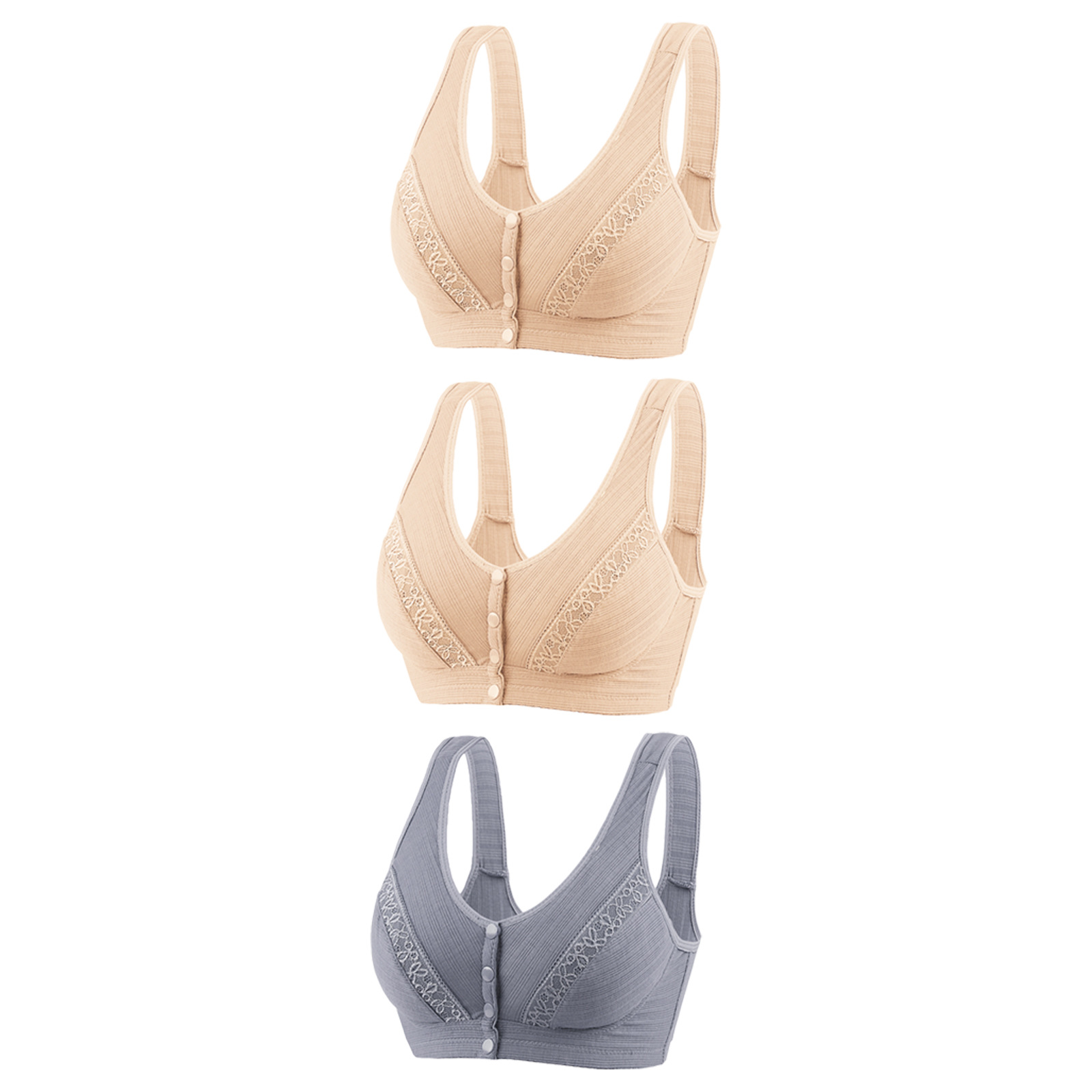 Picture of Cross-border front buckle lace edge plus size sexy mom bra middle-aged and elderly wireless breathable thin cotton bra bra for women