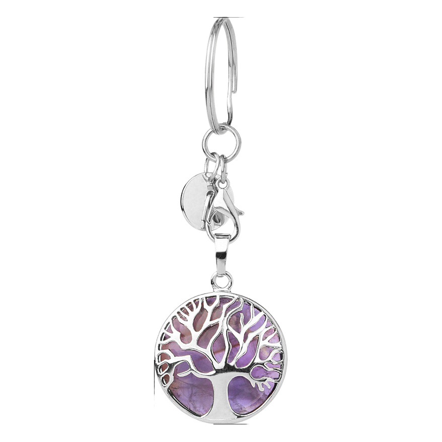 Cross-border Trade Life Tree Pendant Keychain Short Natural Crystal Keychain DIY Free Wear Accessories
