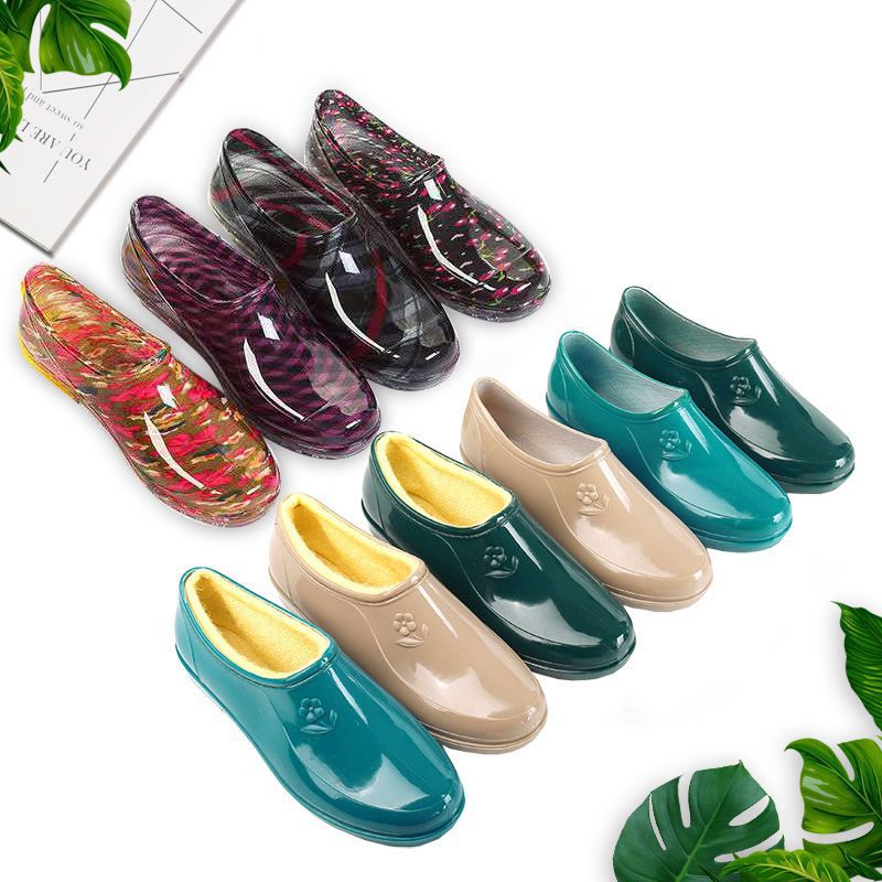 New Spring and Autumn Four Seasons Rain Shoes Women's Short Tube Shallow Mouth Waterproof Non-slip Water Shoes Women's Low-top Kitchen Work Outer Wear Rubber Shoes