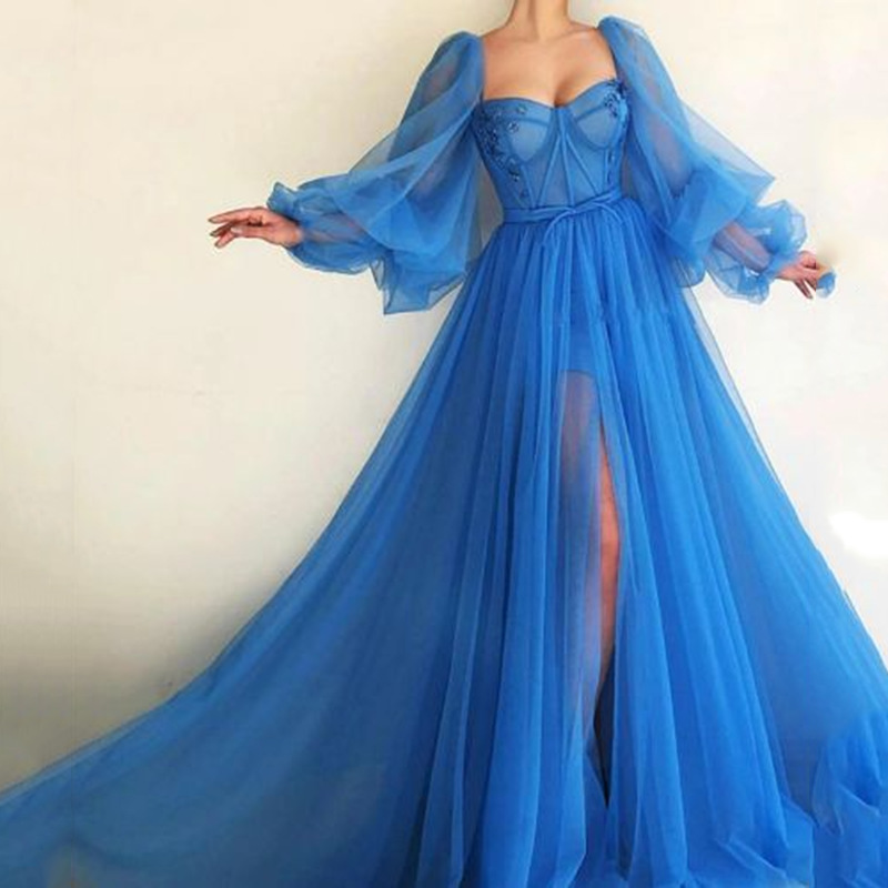Picture of 2025 Cross-Border Summer New European and American Clothing Elegant Fashion Dress Mesh Slit Large Hem Wedding Dress Evening Dress