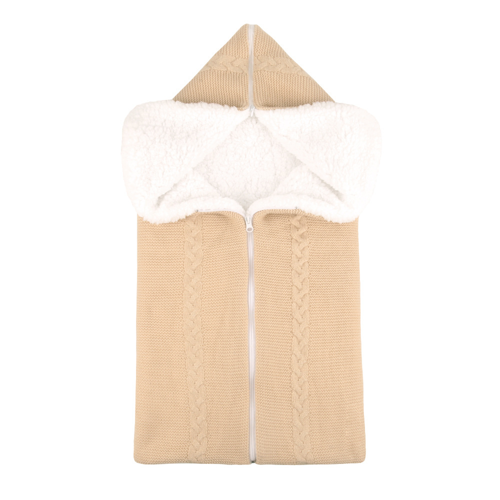 Picture of Hot Selling New Wool Knitted Plus Velvet Baby Sleeping Bag Baby Blanket Stroller Zipper Sleeping Bag Blanket Two-In-One
