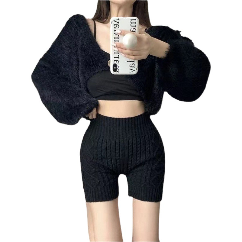 Knitted Leggings Anti-Dusk Safety Pants Stretch Leggings Autumn and Winter Warm Shorts High Waist Belly-Tinting Hip-lifting Women