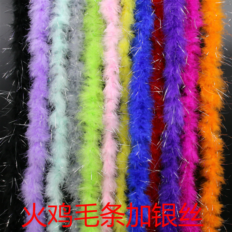 Colorful diy handmade feather strip silver silk turkey feather strip Christmas gift bouquet packaging handmade decoration