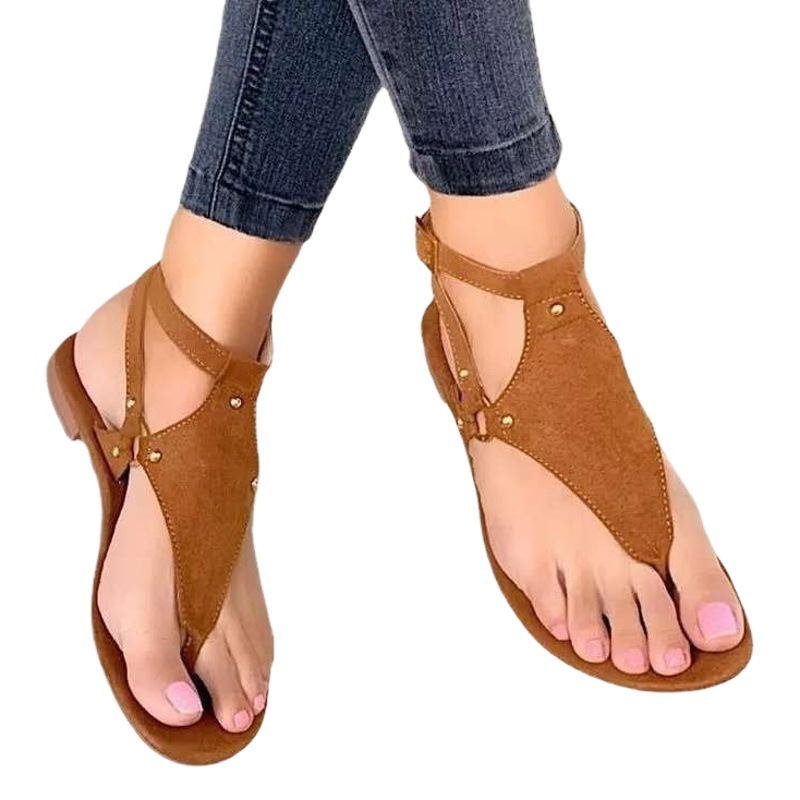 European and American independent station New flat toe suede hollow sandals women's AliExpress women's shoes plus size beach shoes