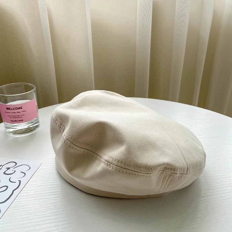 Picture of Spring and Summer pure cotton retro beret girls' Korean style solid color versatile cute painter hat ins Japanese style beret hat