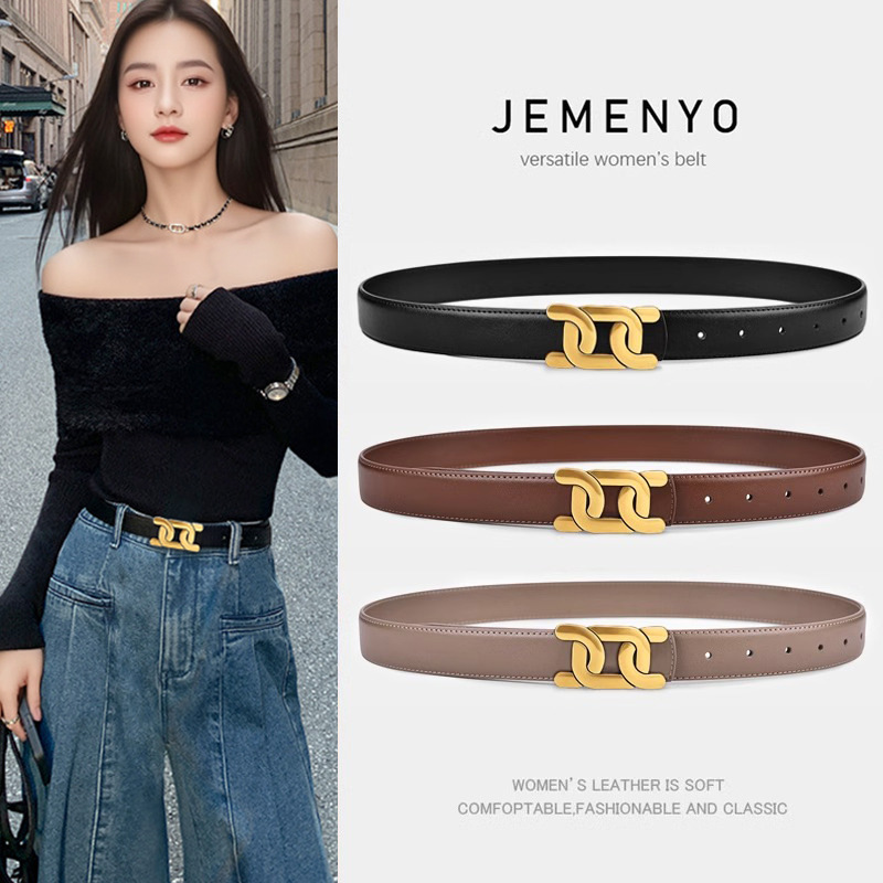 2024 New Leather Belt Women's All-match Belt Waist Decorative Suit Black Retro Jeans with Trendy Belt