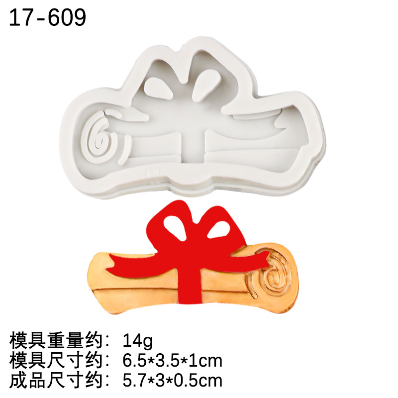 Picture of Doctor's Cap Master's Cap Graduation Certificate Parchment Roll Silicone Mold Graduation Cake Decoration Accessories Fondant Chocolate