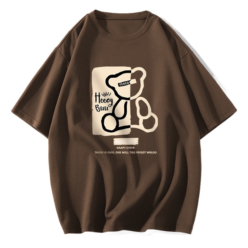 Brown Shoulder T-shirt Women's Short-sleeved Loose Korean Style plus size Ins Trendy Design Sense Casual All-match Summer Pure Cotton Top