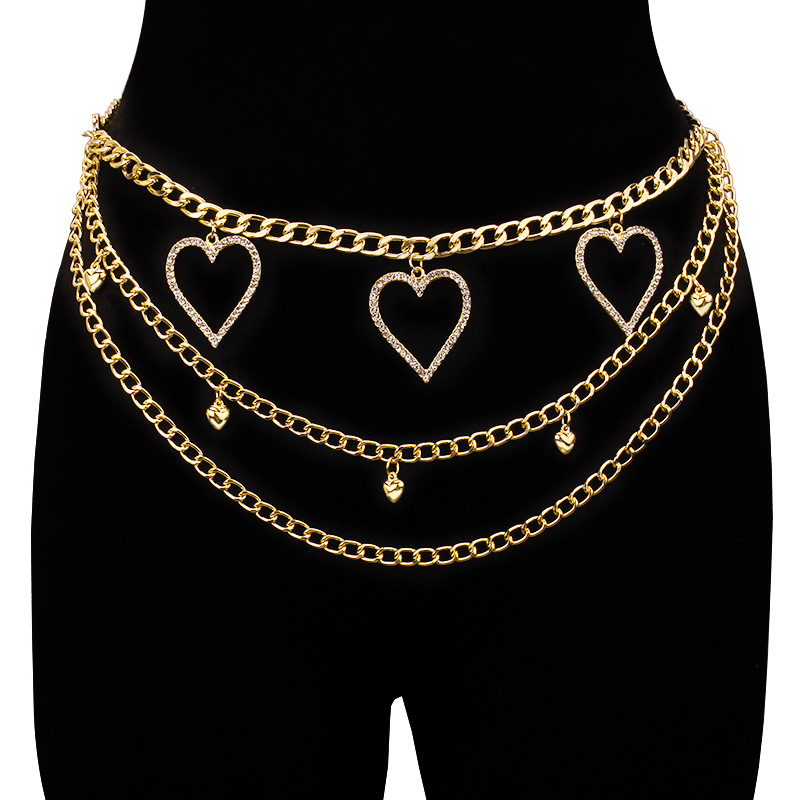 Cross-Border New Accessories European and American Fashionable Waist Chain for Women Versatile Diamond-Encrusted Big Peach Heart Export Waist Accessories