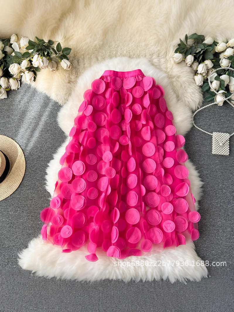 European New Wave Dot Mesh Skirt 2025 New Design Sense Long Umbrella Skirt