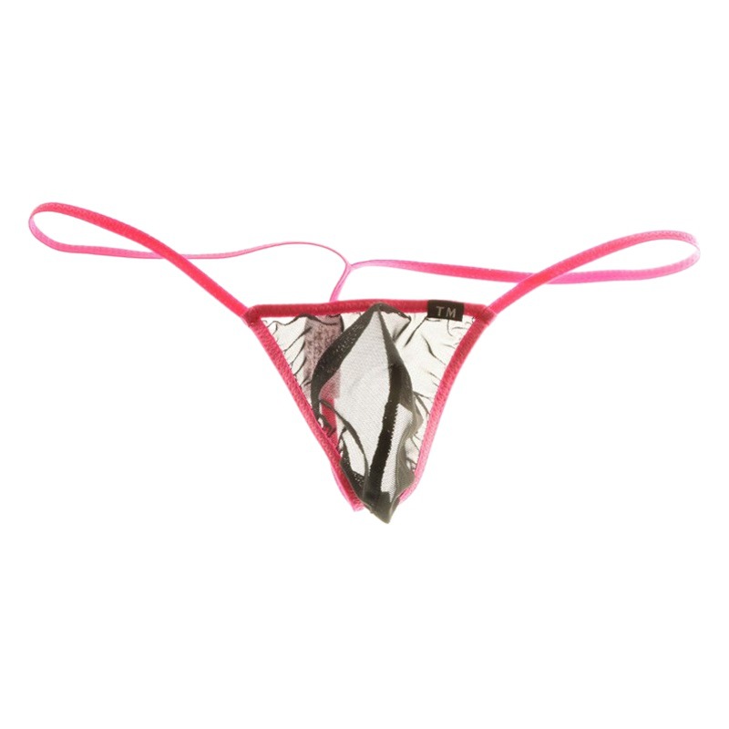 Men's thong color matching string stretch gauze thin net pocket JJ exposed transparent thong gauze men's T pants