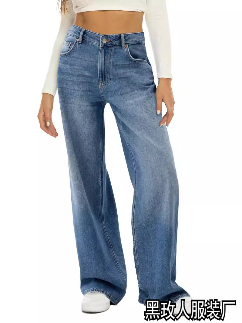 Amazon Cross-Border Aliexpress European and American Foreign Trade Cat Whiskers Loose Wide-Leg Jeans for Women