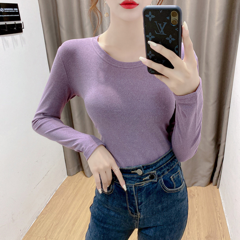 Picture of Base shirt de velvet warm clothing women's autumn and winter long sleeve heating round neck top women's slim fit women's clothing live wholesale