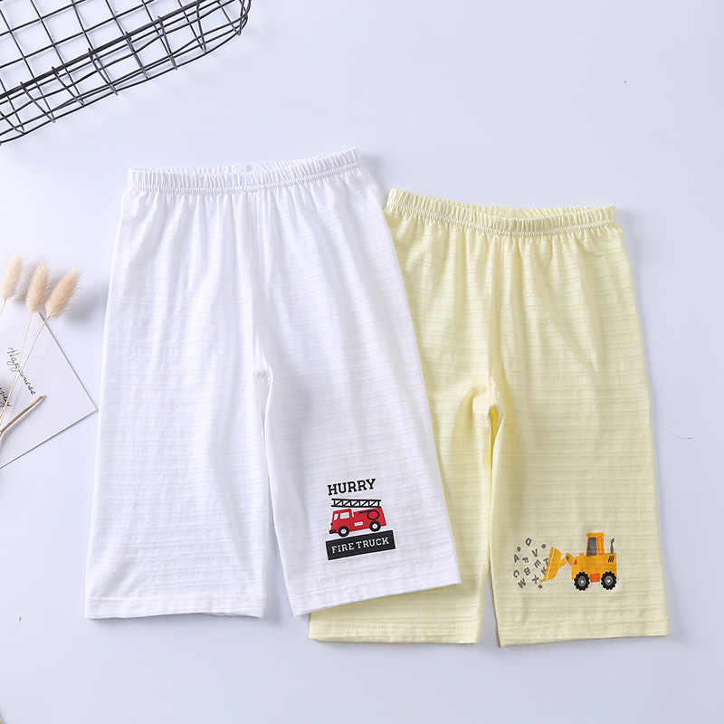 Picture of Bamboo Cotton Kidsren's Cropped Pants for Boys and Girls 100 Cotton Thin Loose Pants Home Bottoming Pajamas 2-Pack