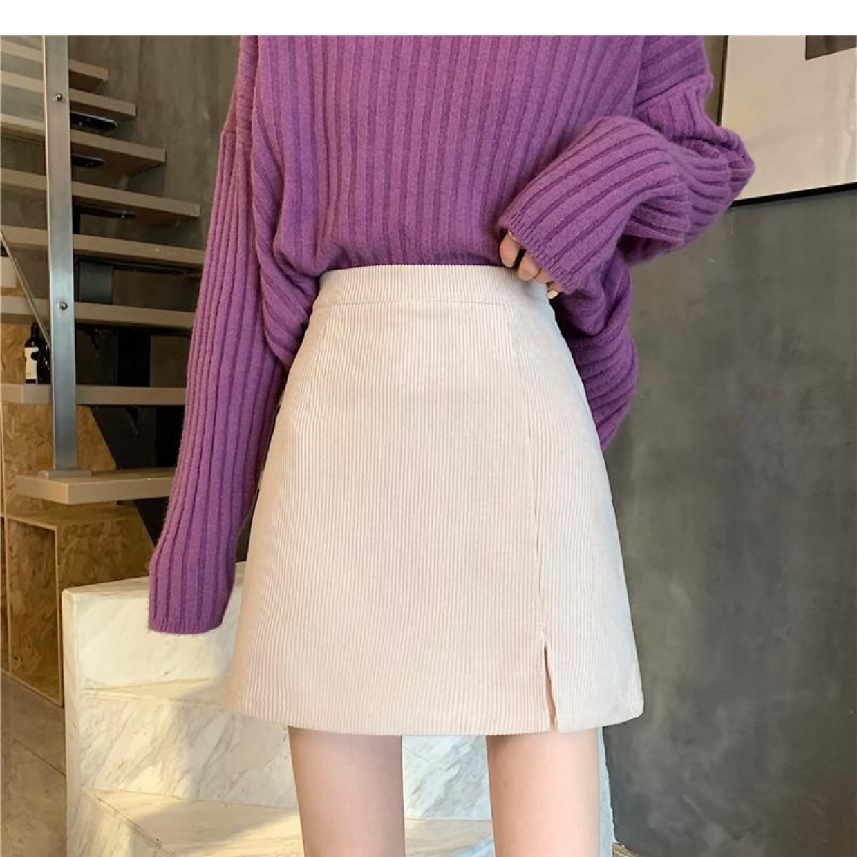 Corduroy A- line Skirt Women's 2023 Autumn and Winter New Anti-light High Waist Slimming Spice Hip Skirt