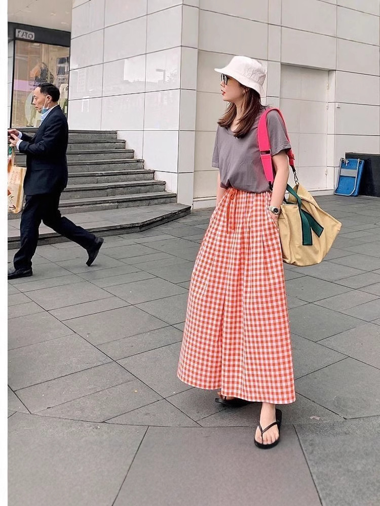 Picture of Summer New 2025 New Arrival Plaid Wide-Leg Culottes Elasticated High Waist Slimming All-Match Trousers Loose Casual Pants for Women
