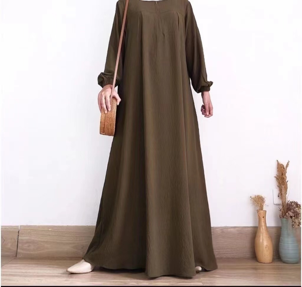 Picture of Foreign trade new cross-border Middle East solid color long sleeve zipper round neck dress Muslim dress factory batch in stock