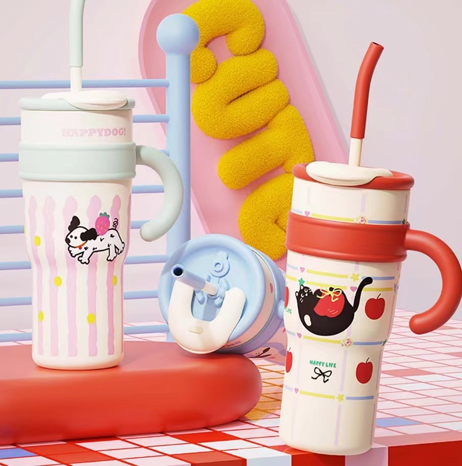 Big Mac ice bully cup large capacity straw thermos cup girls 2024 new office cold insulation cup high color value