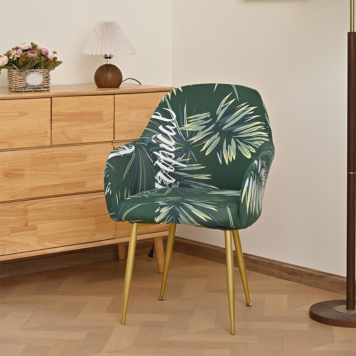 Cross-border New New Arc Chair Cover Stretch Printed Milk Silk Arc Dining Chair Cover Dust-proof Wear-resistant SHEIN Daifa