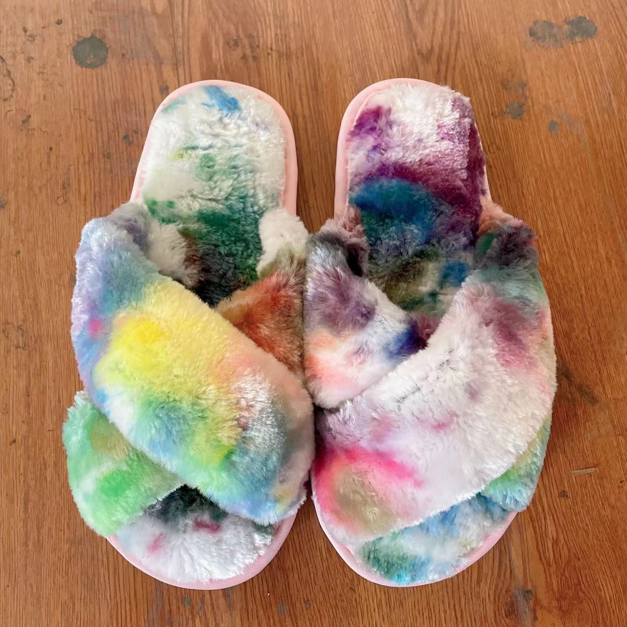 Picture of Amazon Slippers Winter Plush Cross-Strap Cotton Indoor Warm Plus Large Fur Slippers Women's High and Low Imitation Rabbit Fur