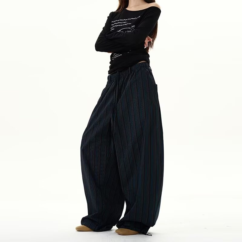 Pear-shaped Striped Dress Pants Design Sense plus size Casual Pants Women's High Waist Slim-fit Pants for Chubby Girls