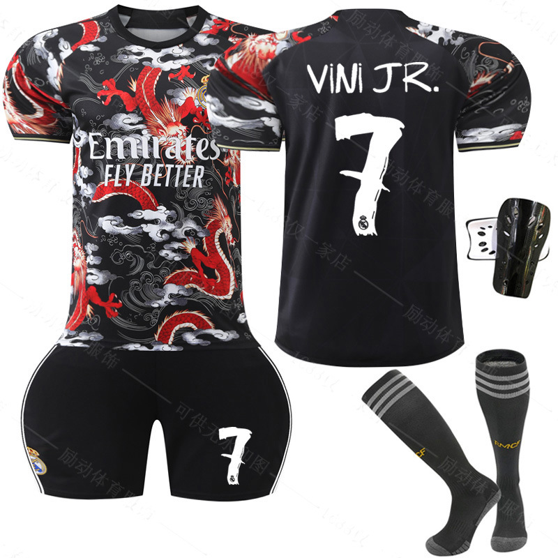 2024 Real Madrid Commemorative Football Suit Dragon Red and Black No.5 Bellingham 10 Mbappe Jersey in Large