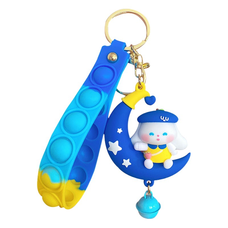 Cartoon Moon Blue Rabbit Keychain Pendant Creative Couple Rabbit Car Bag Key Chain Hanging Gifts Wholesale
