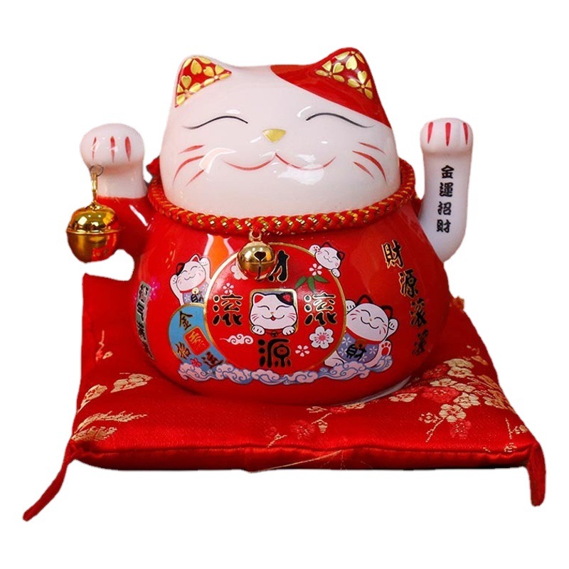 Automatic hand-shaking lucky cat Mini small size ceramic decoration shop opening gift office home decoration