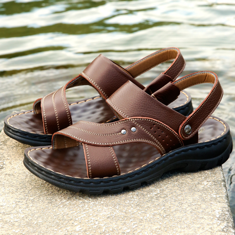 Sandals Men's New Top Layer Cowhide Men's Casual Beach Shoes Genuine Leather Breathable Slippers Platform Sole Plus Size Shoes