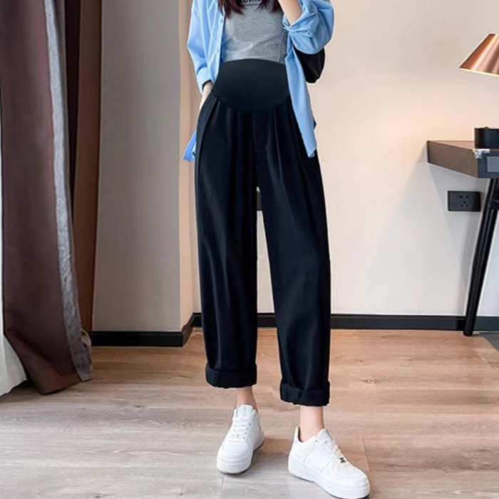 Picture of Pregnant Women's Pants Spring and Autumn Fashionable Outer Wear Large Size Loose Wide-leg Cotton and Hemp Pants Small Nine-point Casual Haren Pants
