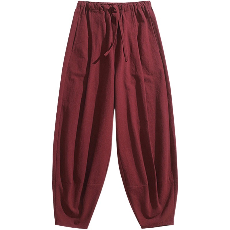 Tai Chi Pants Men's Chinese Style Spring and Autumn plus size Wushu Training Pants Wide Leg Loose Bloomers Cotton and Linen Kung Fu Long Pants