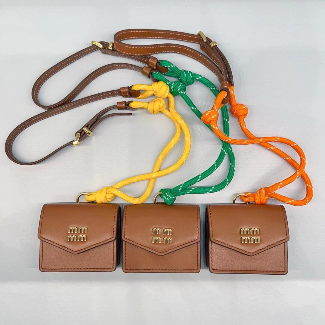 Brown Microfiber Hanging Accessory Small Square Bag Autumn and Winter Mini Rope Bluetooth Earphone Bag with Geometric Elements for Women