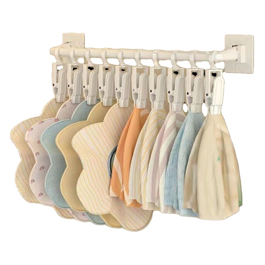 Children's Wardrobe Hanging Rod Hat Storage Wall Hanging Baby Sipper Hook Towel Socks Clip Punch-free Sticky Hook